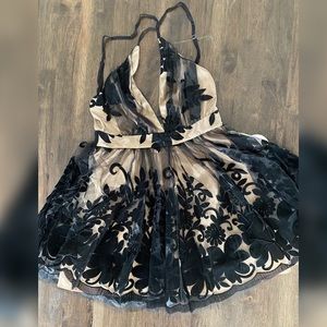 Black and Beige Printed Short Dress, new